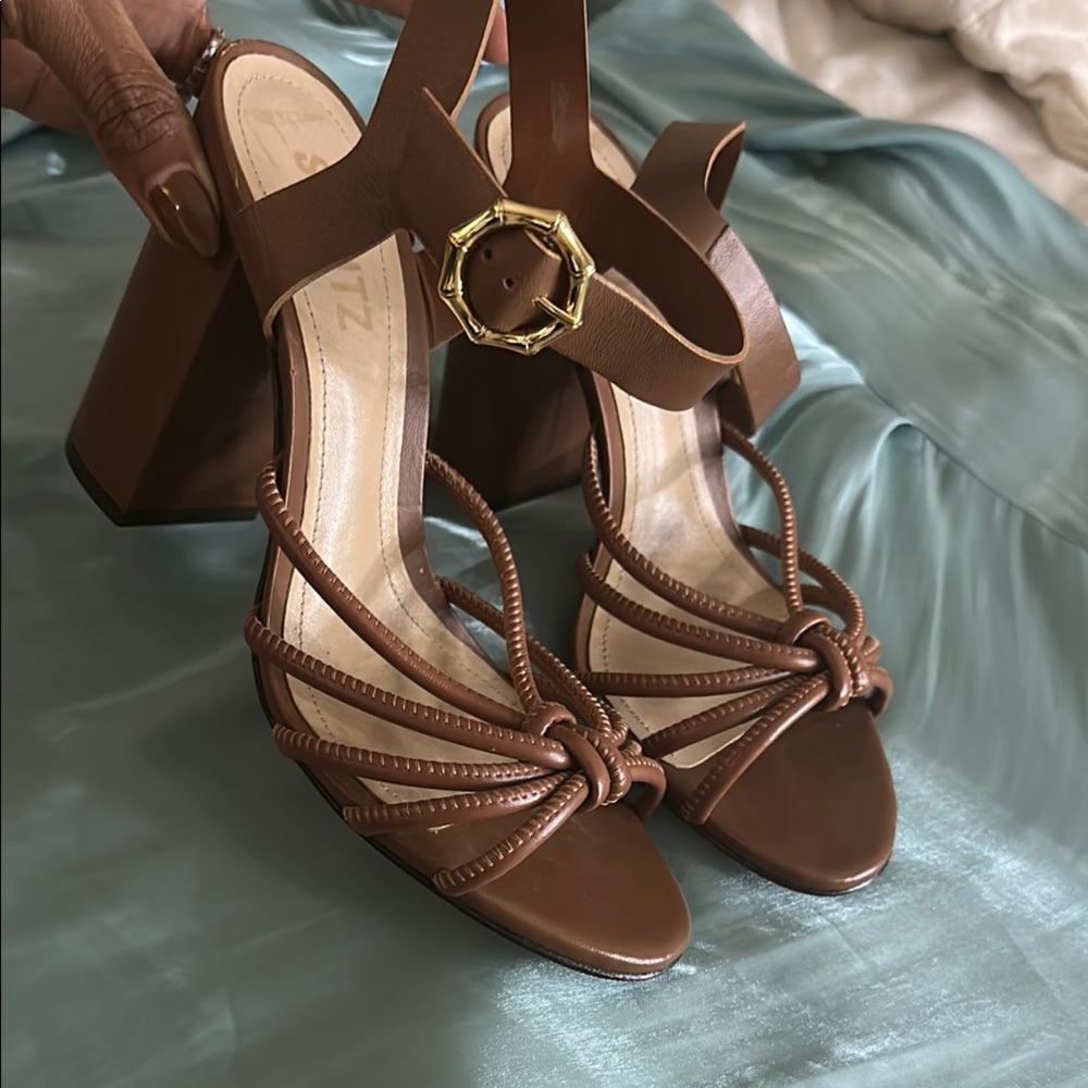 Schutz Brown Strappy Heeled Sandals like new